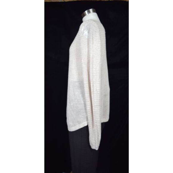 Tahari Linen Beige Pullover Sweater Scoop Neck Textured Stripes Hip Length Sz L - Picture 5 of 9